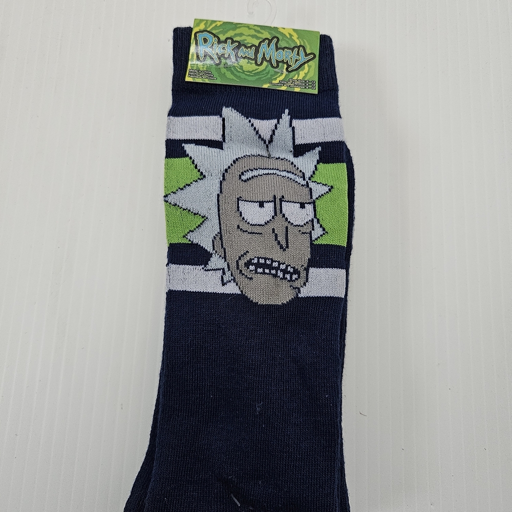 New RICK And MORTY Socks 2 PAIR Shoe Size 6-12 Men’s Adult Swim Navy Face Dress
